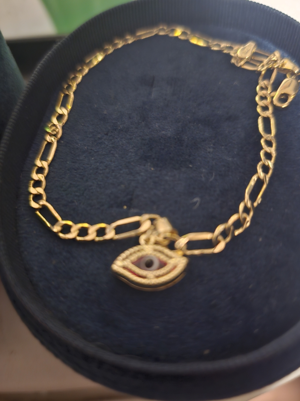 REAL 14K Gold  Evil Eye Charm & Anklet 9.5 Inches - Women Jewelry
